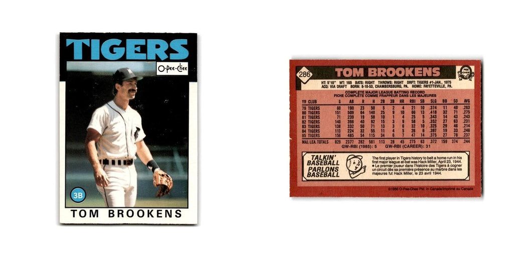 Tom Brookens 1986 O-Pee-Chee #286 Detroit Tigers Baseball Card NM
