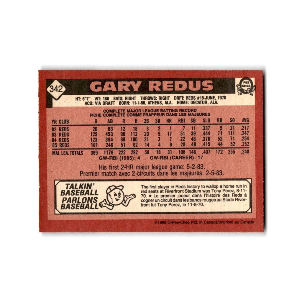 Gary Redus 1986 O-Pee-Chee #342 Philadelphia Phillies Baseball Card NM