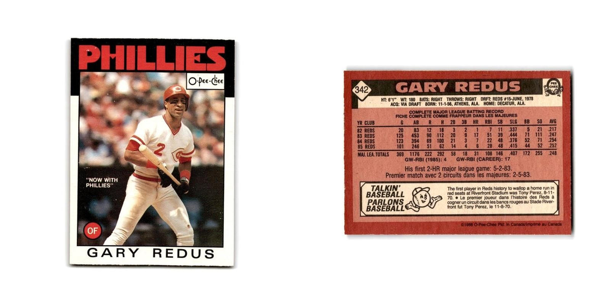 Gary Redus 1986 O-Pee-Chee #342 Philadelphia Phillies Baseball Card NM