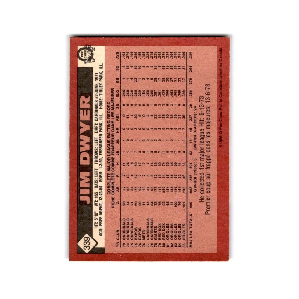 Jim Dwyer 1986 O-Pee-Chee #339 Baltimore Orioles Baseball Card NM