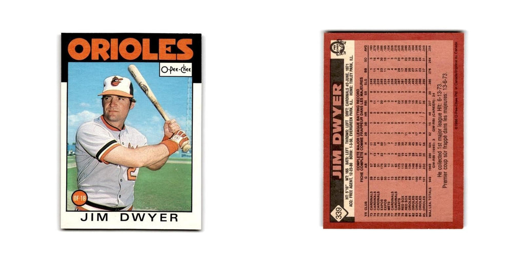 Jim Dwyer 1986 O-Pee-Chee #339 Baltimore Orioles Baseball Card NM