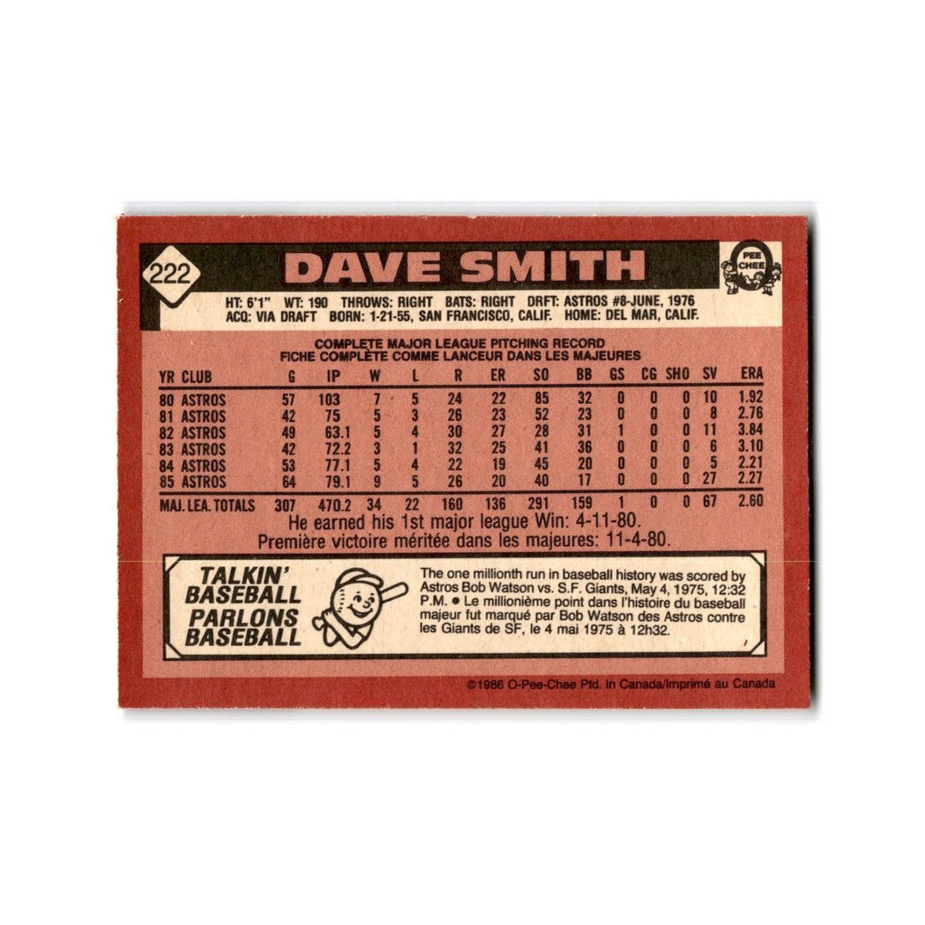 Dave Smith 1986 O-Pee-Chee #222 Houston Astros Baseball Card NM