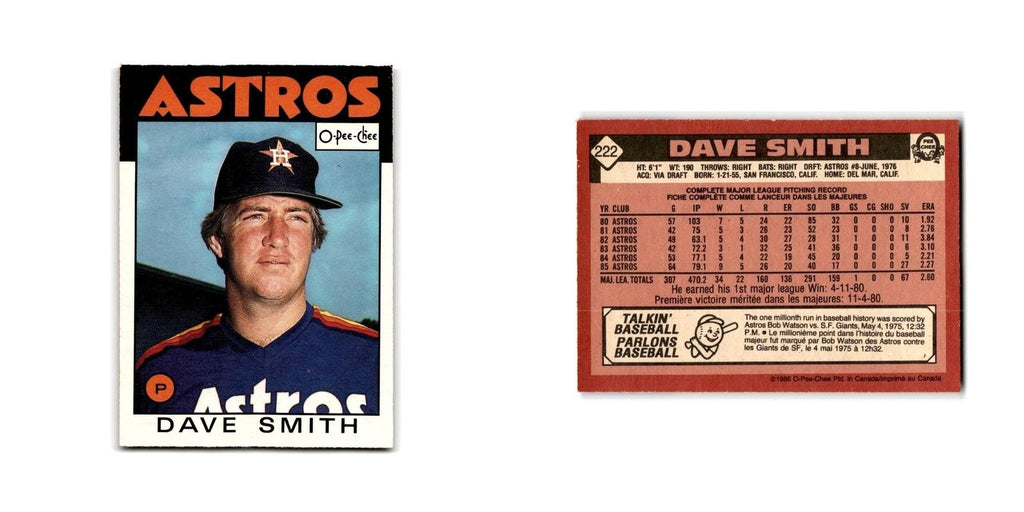 Dave Smith 1986 O-Pee-Chee #222 Houston Astros Baseball Card NM
