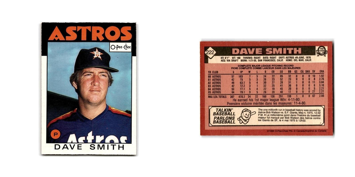 Dave Smith 1986 O-Pee-Chee #222 Houston Astros Baseball Card NM