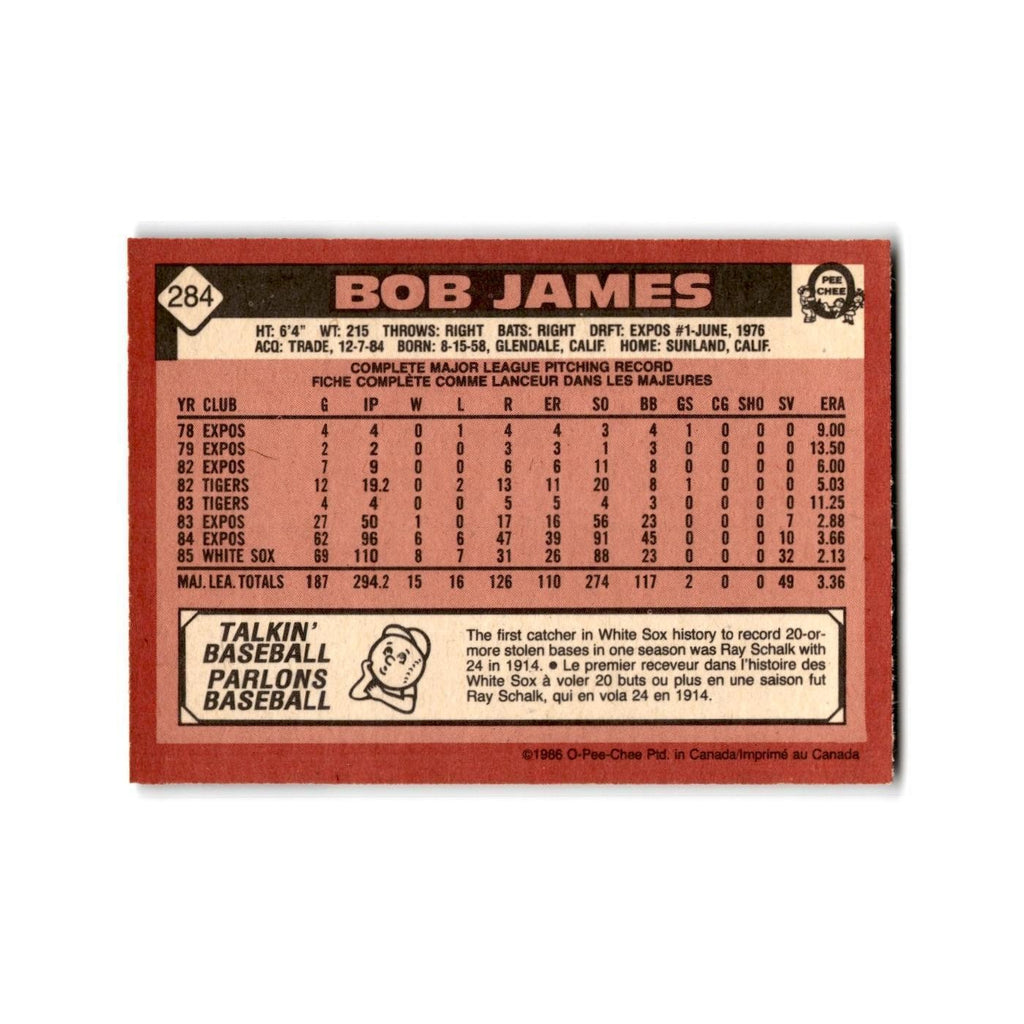 Bob James 1986 O-Pee-Chee #284 Chicago White Sox Baseball Card NM
