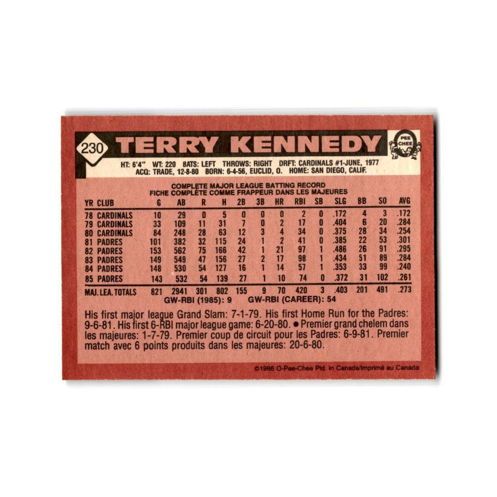 Terry Kennedy 1986 O-Pee-Chee #230 San Diego Padres Baseball Card NM