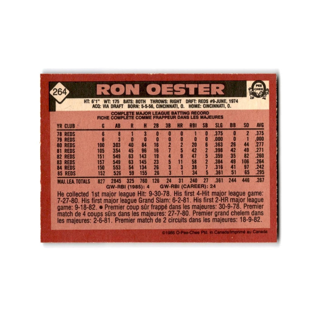 Ron Oester 1986 O-Pee-Chee #264 Cincinnati Reds Baseball Card NM