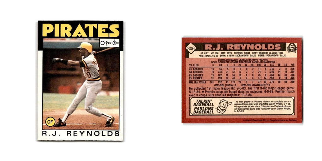 R.J. Reynolds 1986 O-Pee-Chee #306 Pittsburgh Pirates Baseball Card NM