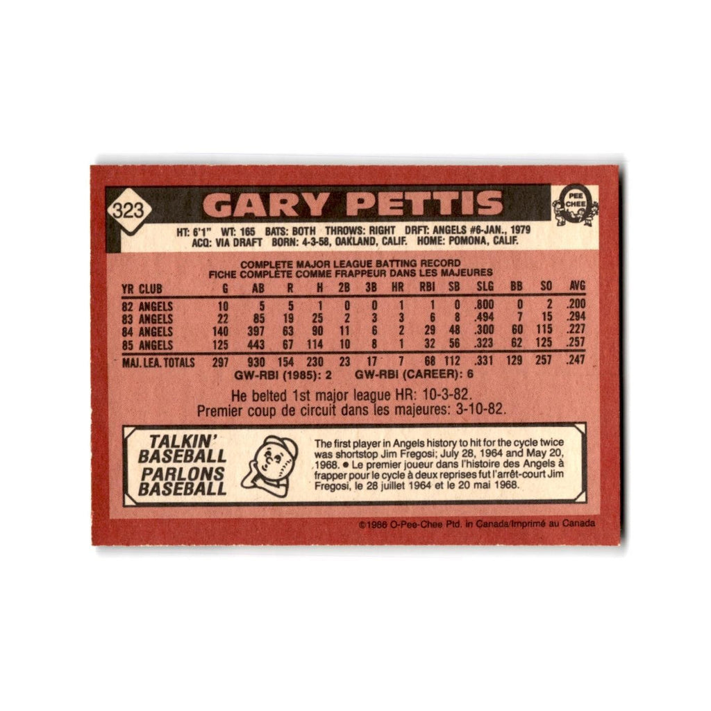 Gary Pettis 1986 O-Pee-Chee #323 California Angels Baseball Card NM