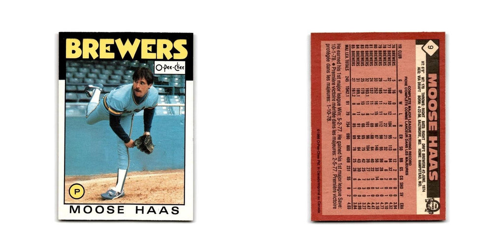 Moose Haas 1986 O-Pee-Chee #9 Milwaukee Brewers Baseball Card NM