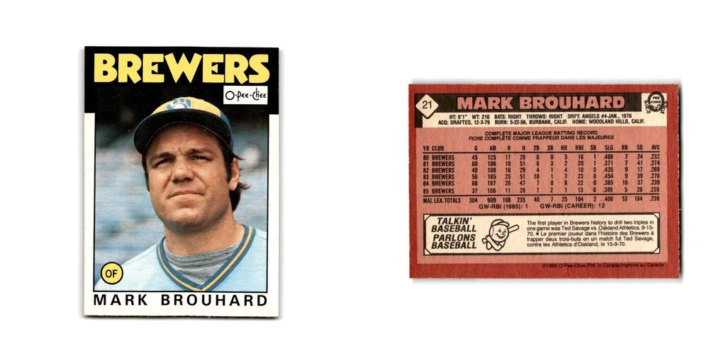 Mark Brouhard 1986 O-Pee-Chee #21 Milwaukee Brewers Baseball Card NM