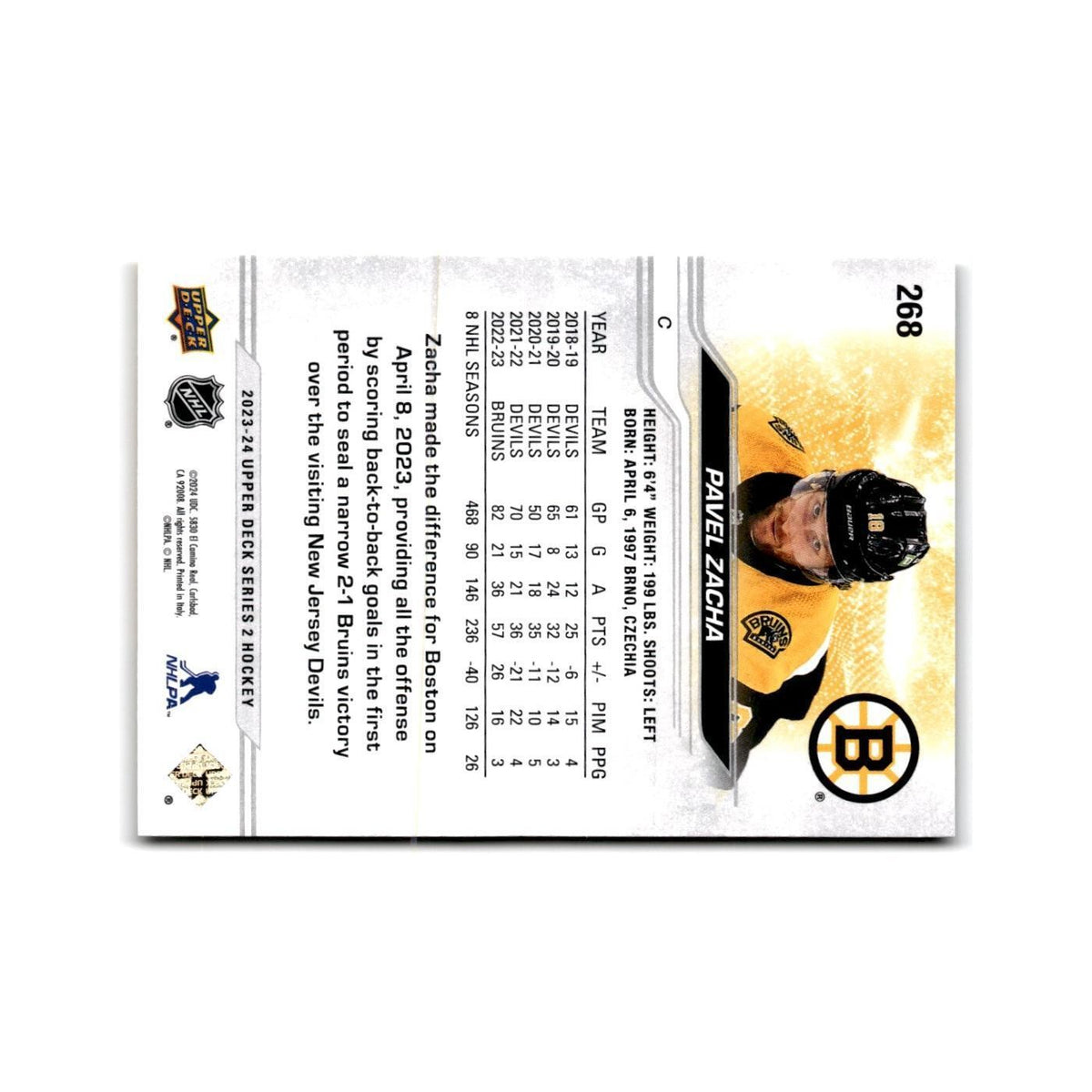 2023 Upper Deck Pavel Zacha Boston Bruins #268