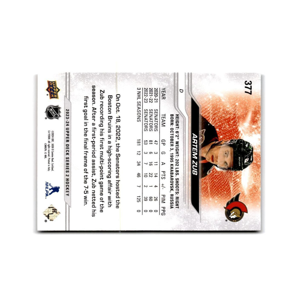 2023 Upper Deck Artem Zub Ottawa Senators #377