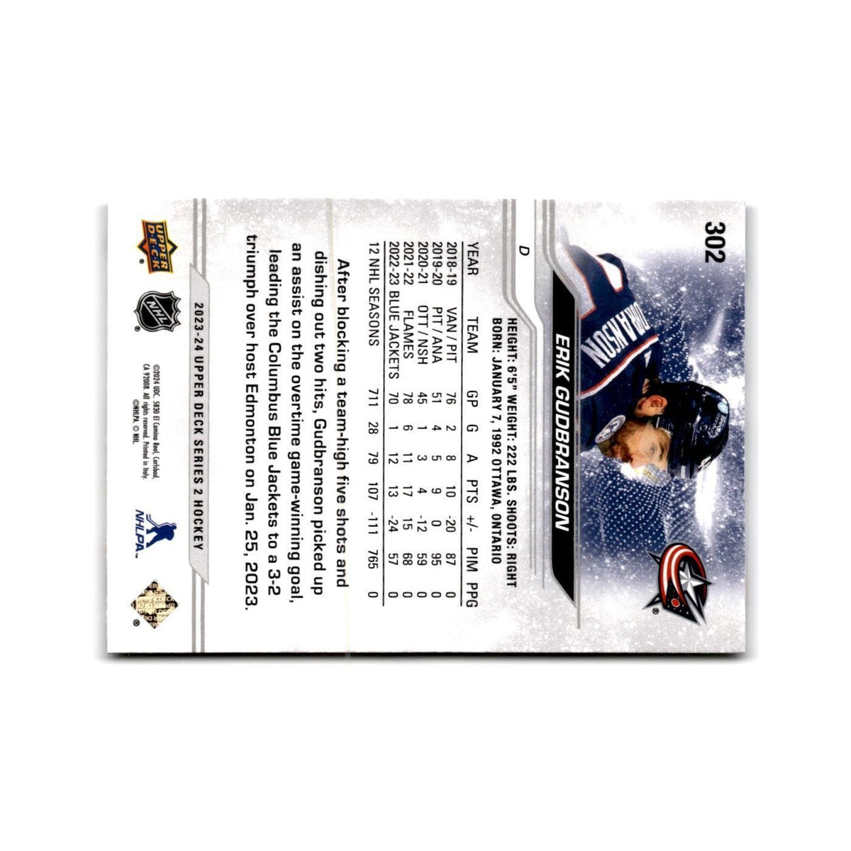 2023 Upper Deck Erik Gudbranson Columbus Blue Jackets #302
