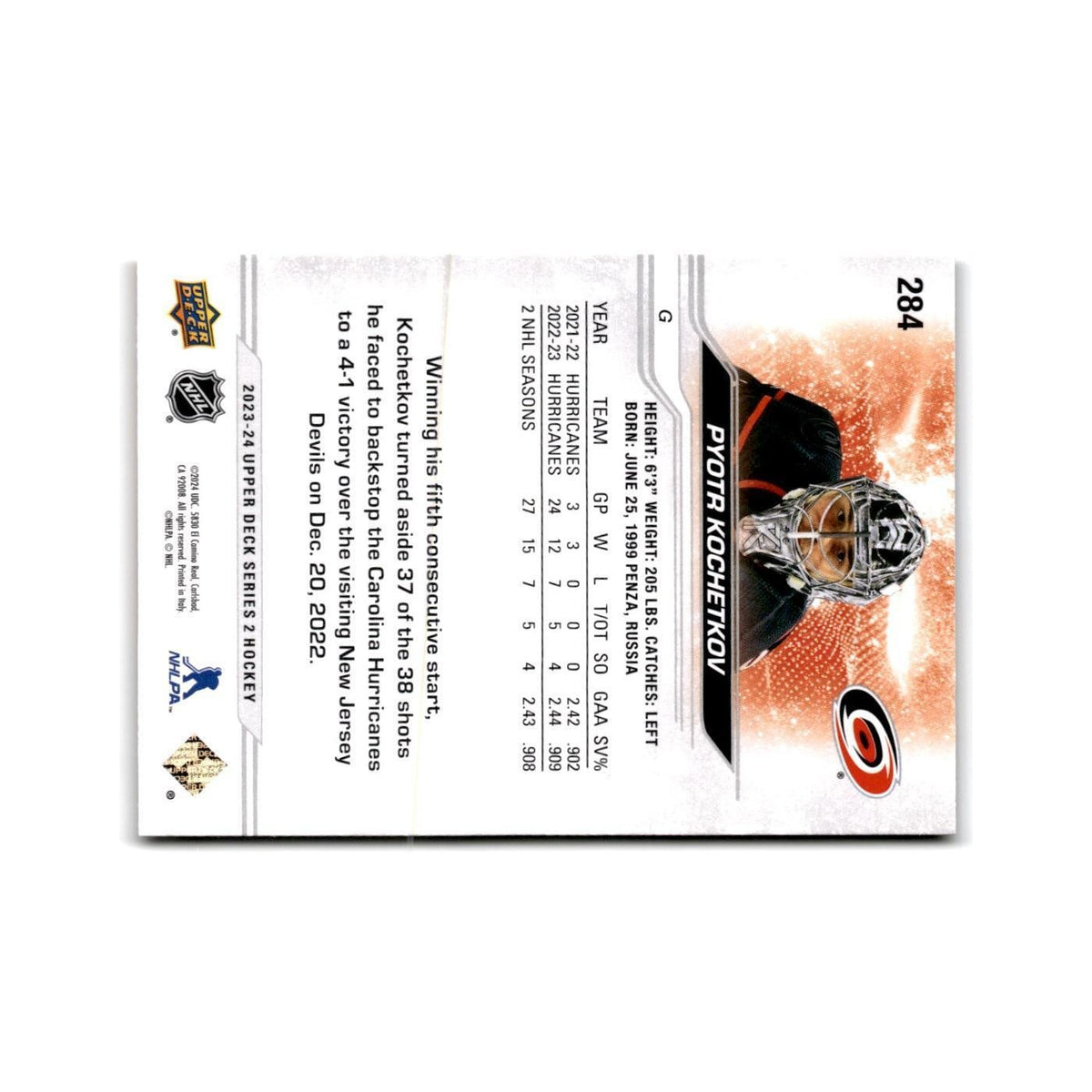 2023 Upper Deck Pyotr Kochetkov Carolina Hurricanes #284