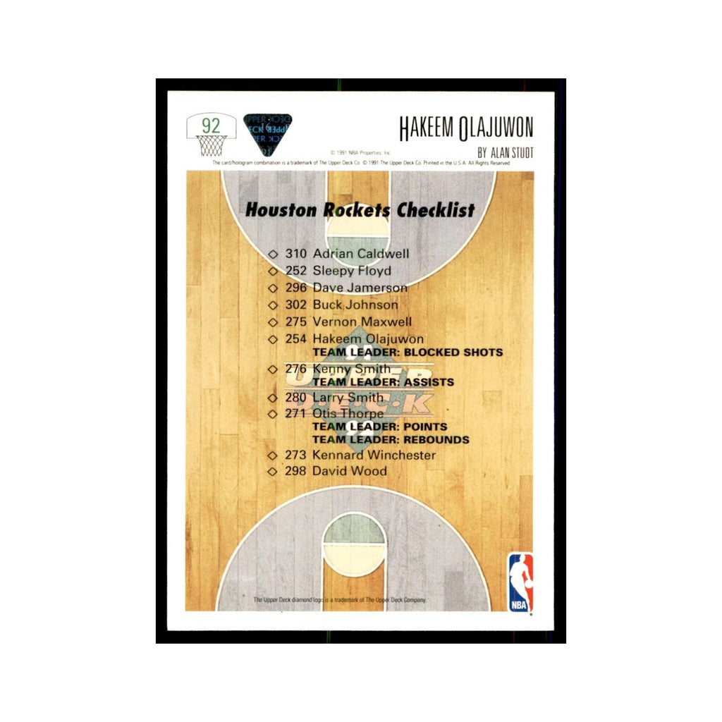 1991 Upper Deck Hakeem Olajuwon Basketball Cards #92