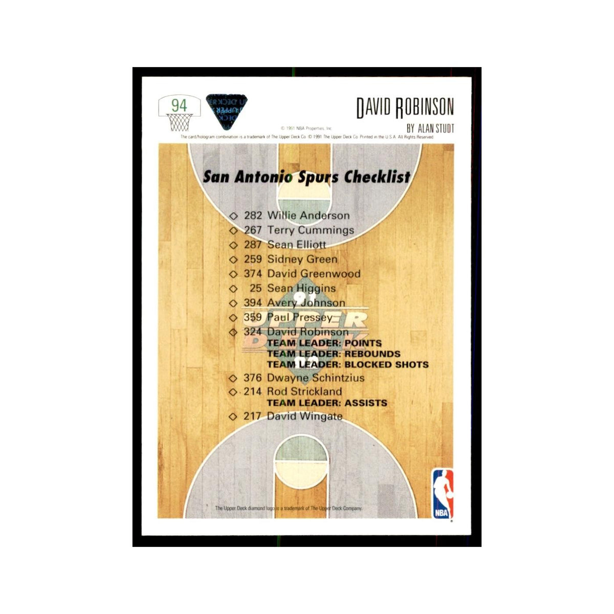 1991 Upper Deck David Robinson Basketball Cards #94