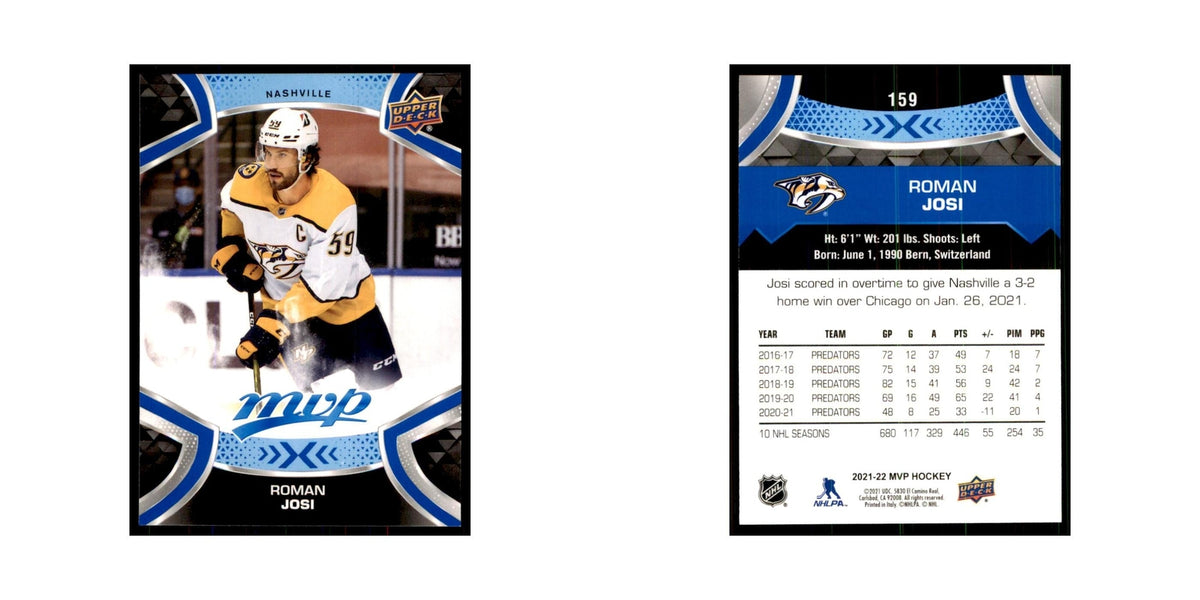 Roman Josi 2021 Upper Deck MVP #159 Hockey Cards Hockey Card NM