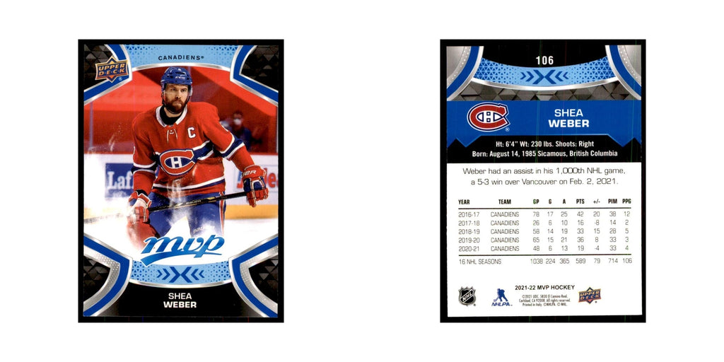 Shea Weber 2021 Upper Deck MVP #106 Hockey Cards Hockey Card NM