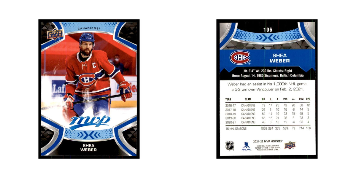 Shea Weber 2021 Upper Deck MVP #106 Hockey Cards Hockey Card NM