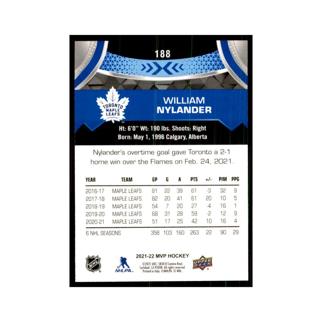 William Nylander 2021 Upper Deck MVP #188 Hockey Cards Hockey Card NM