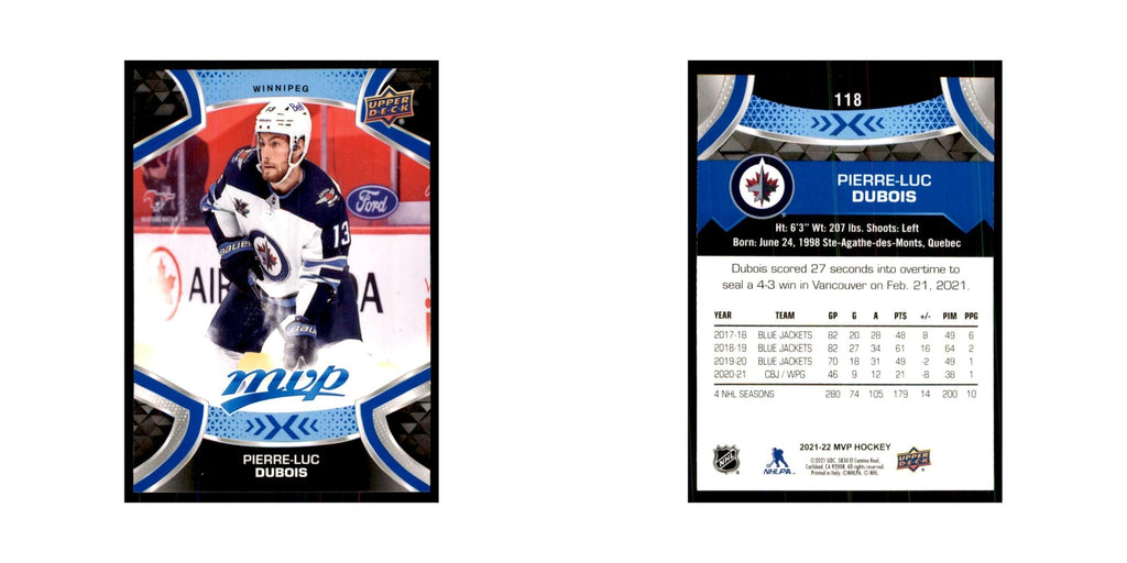 Pierre-Luc Dubois 2021 Upper Deck MVP #118 Hockey Cards Hockey Card NM