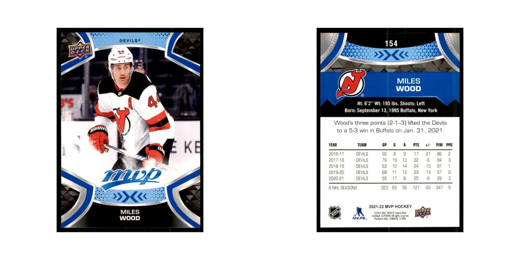 Miles Wood 2021 Upper Deck MVP #154 Hockey Cards Hockey Card NM