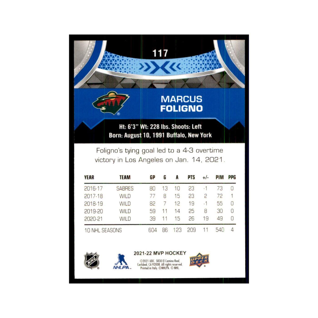 Marcus Foligno 2021 Upper Deck MVP #117 Hockey Cards Hockey Card NM