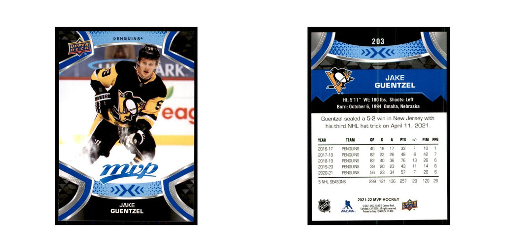 Jake Guentzel 2021 Upper Deck MVP #203 Hockey Cards Hockey Card NM