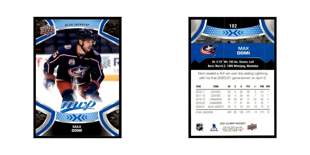 Max Domi 2021 Upper Deck MVP #102 Hockey Cards Hockey Card NM