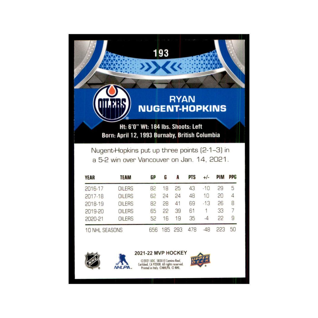 Ryan Nugent-Hopkins 2021 Upper Deck MVP #193 Hockey Cards Hockey Card NM