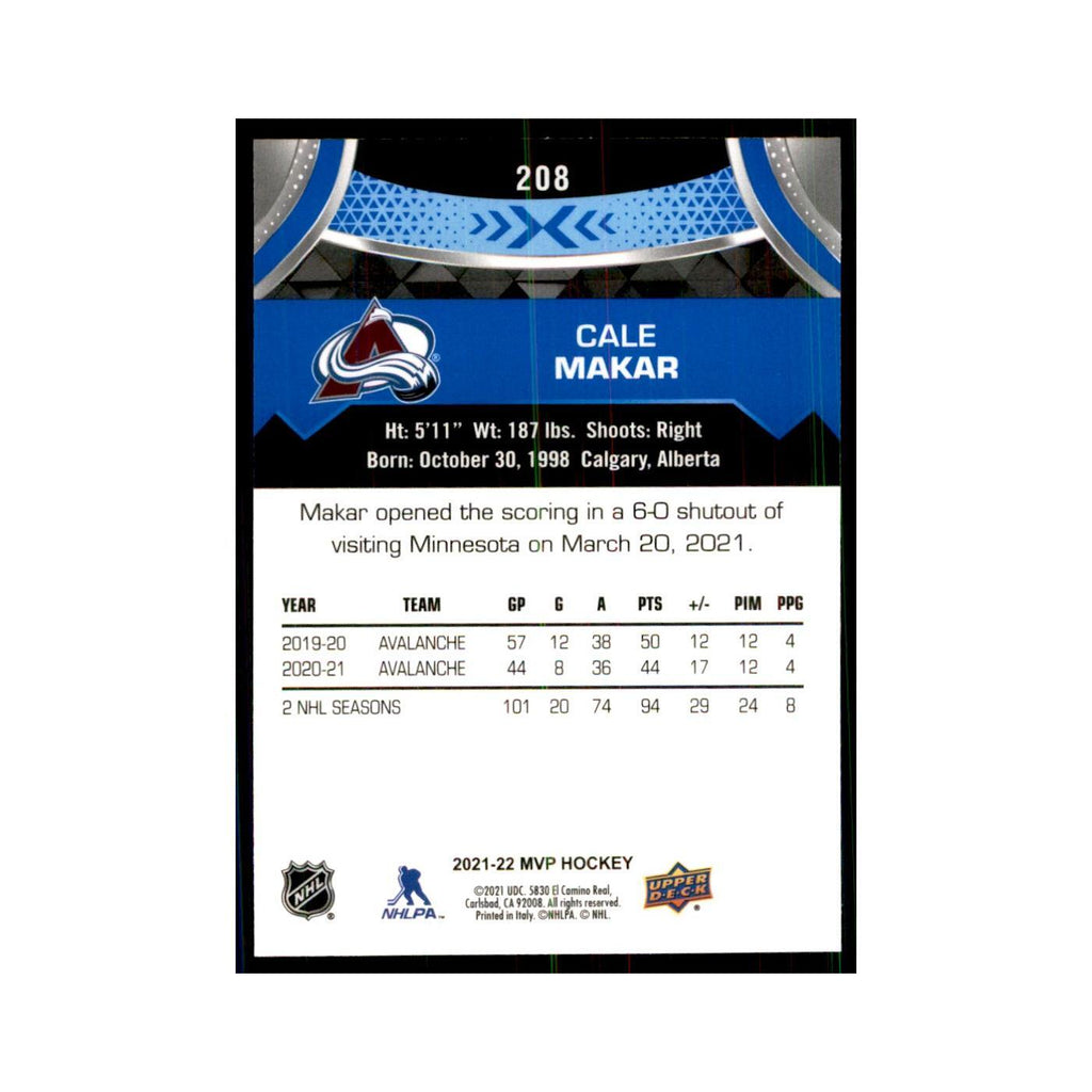 Cale Makar 2021 Upper Deck MVP #208 Hockey Cards Hockey Card NM