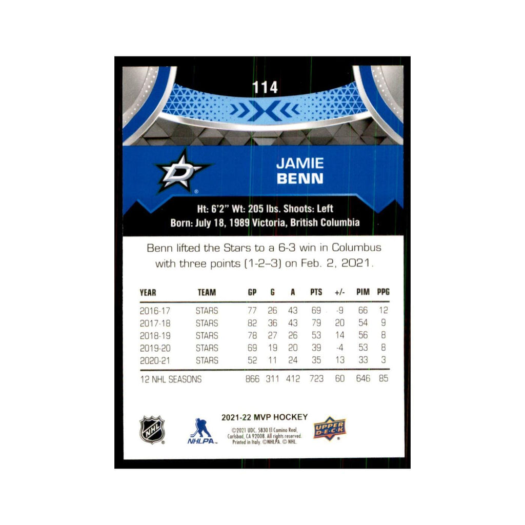 Jamie Benn 2021 Upper Deck MVP #114 Hockey Cards Hockey Card NM