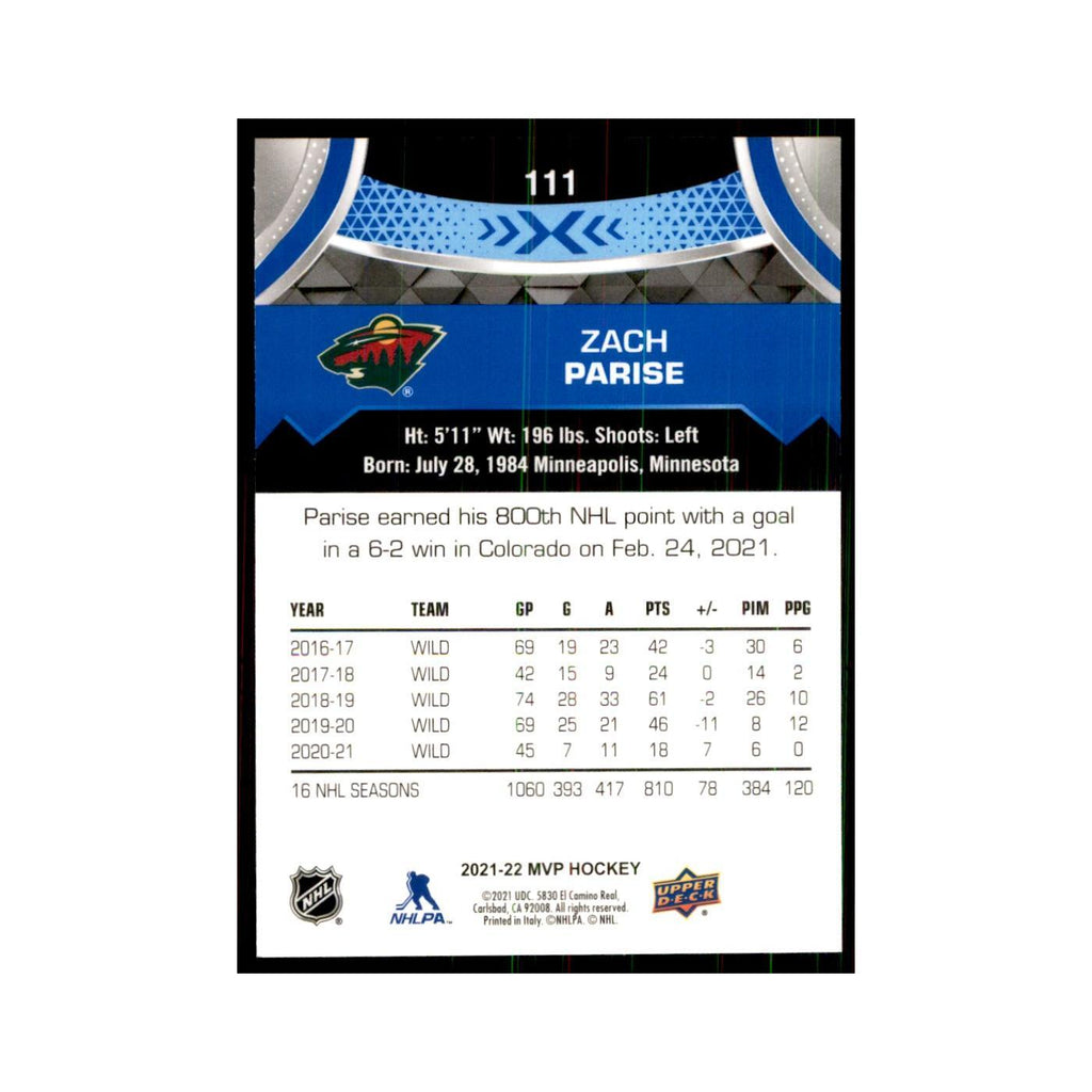 Zach Parise 2021 Upper Deck MVP #111 Hockey Cards Hockey Card NM