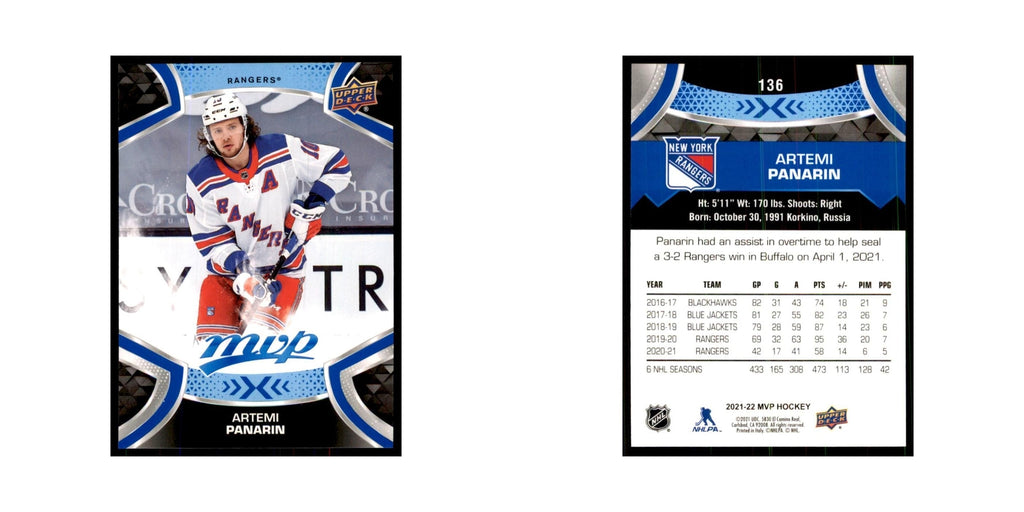 Artemi Panarin 2021 Upper Deck MVP #136 Hockey Cards Hockey Card NM