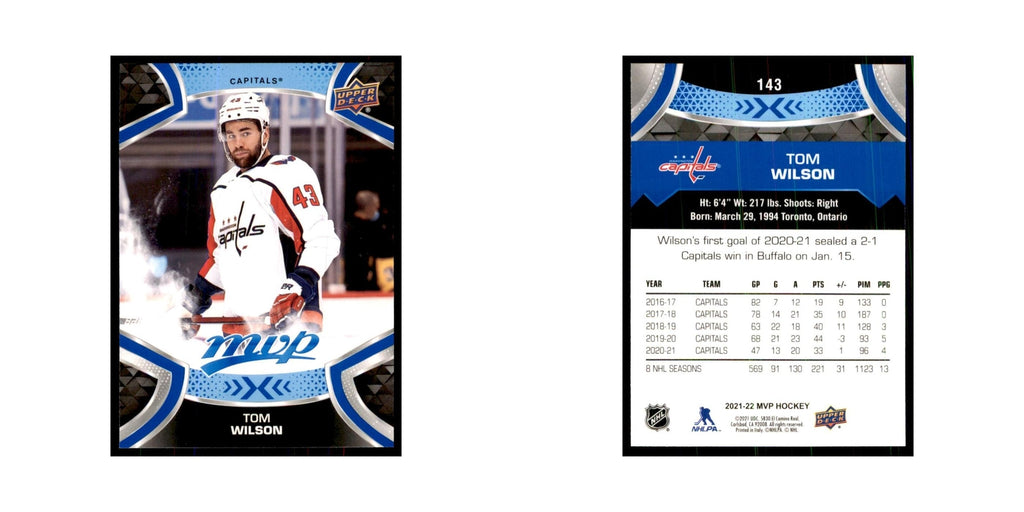 Tom Wilson 2021 Upper Deck MVP #143 Hockey Cards Hockey Card NM
