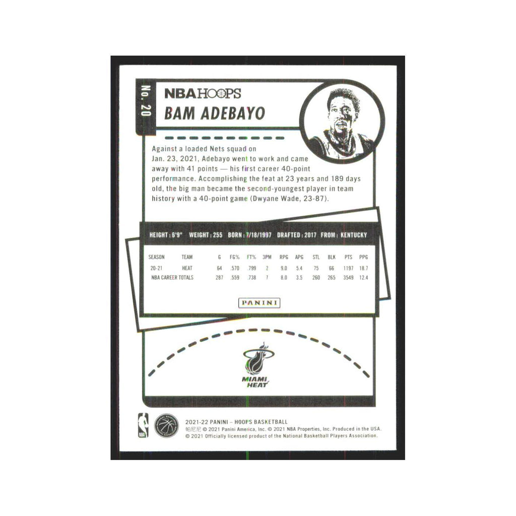 Bam Adebayo 2021 NBA Hoops #20 Miami Heat Basketball Card NM