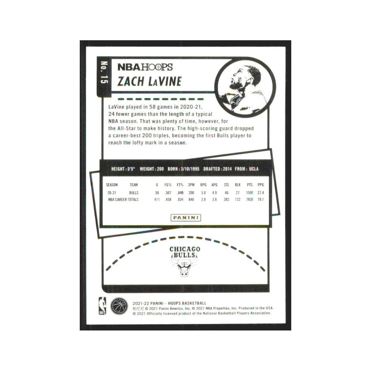 Zach LaVine 2021 NBA Hoops #15 Chicago Bulls Basketball Card NM