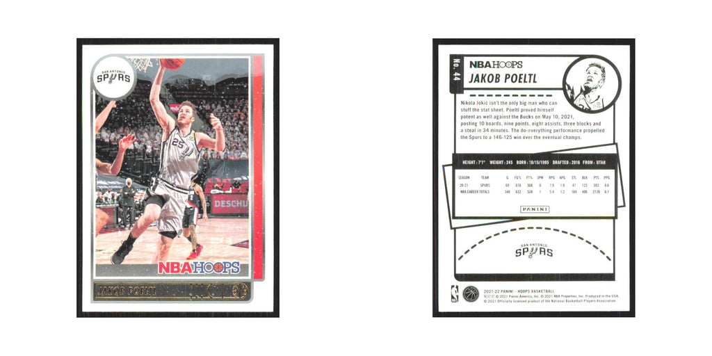 Jakob Poeltl 2021 NBA Hoops #44 San Antonio Spurs Basketball Card NM