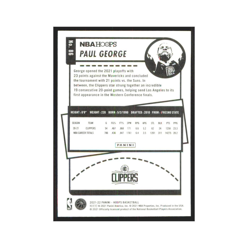 Paul George 2021 NBA Hoops #86 Los Angeles Clippers Basketball Card NM