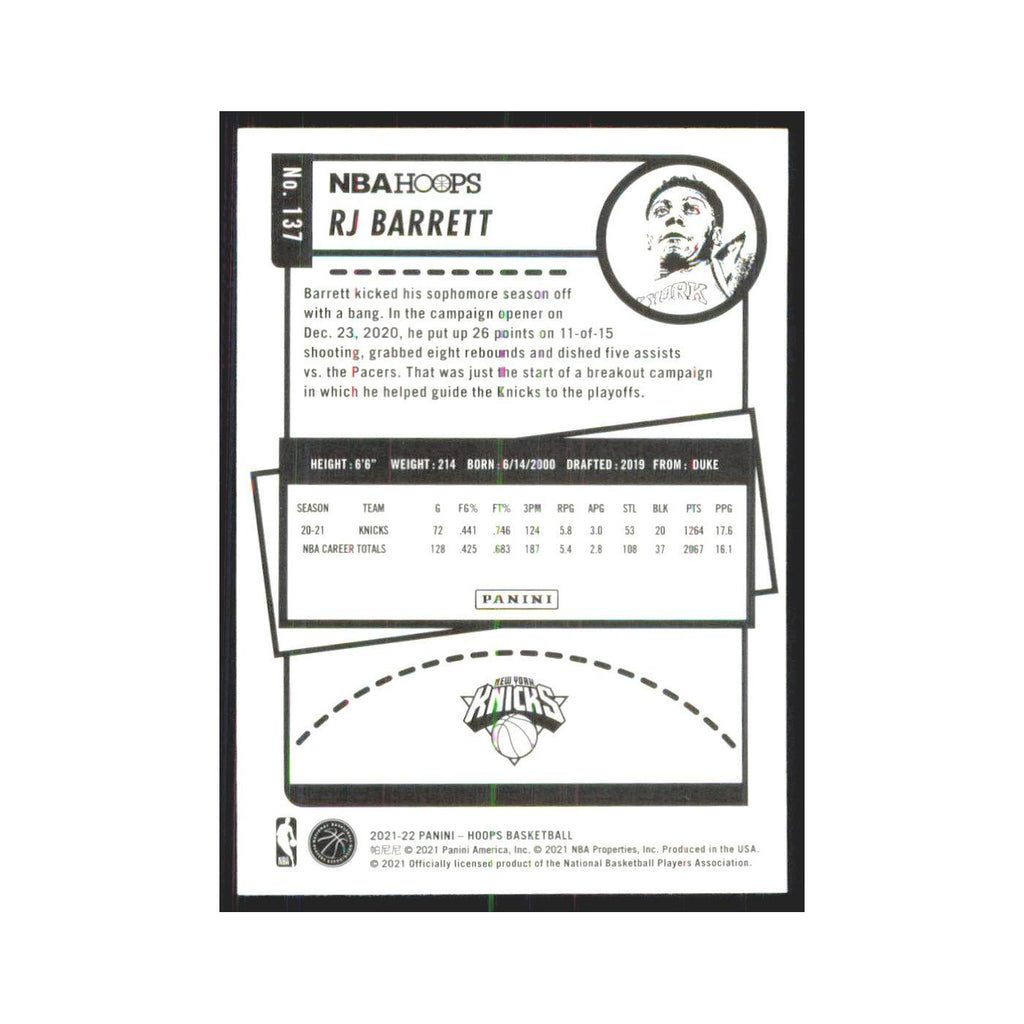 RJ Barrett 2021 NBA Hoops #137 New York Knicks Basketball Card NM