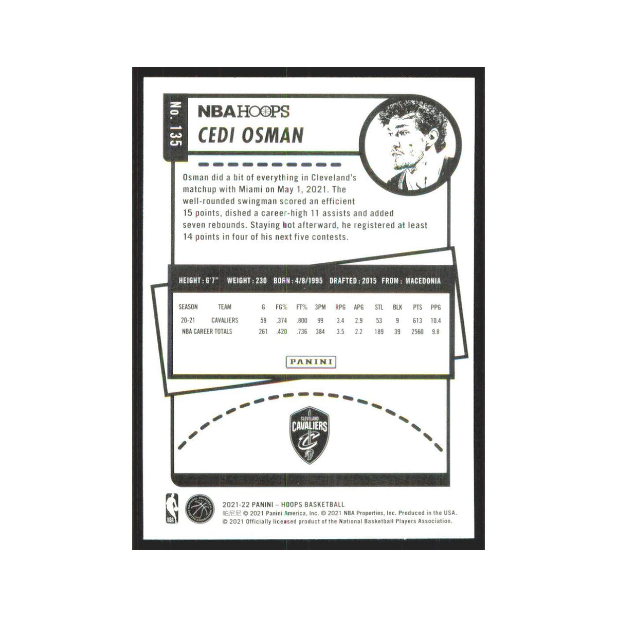Cedi Osman 2021 NBA Hoops #135 Cleveland Cavaliers Basketball Card NM