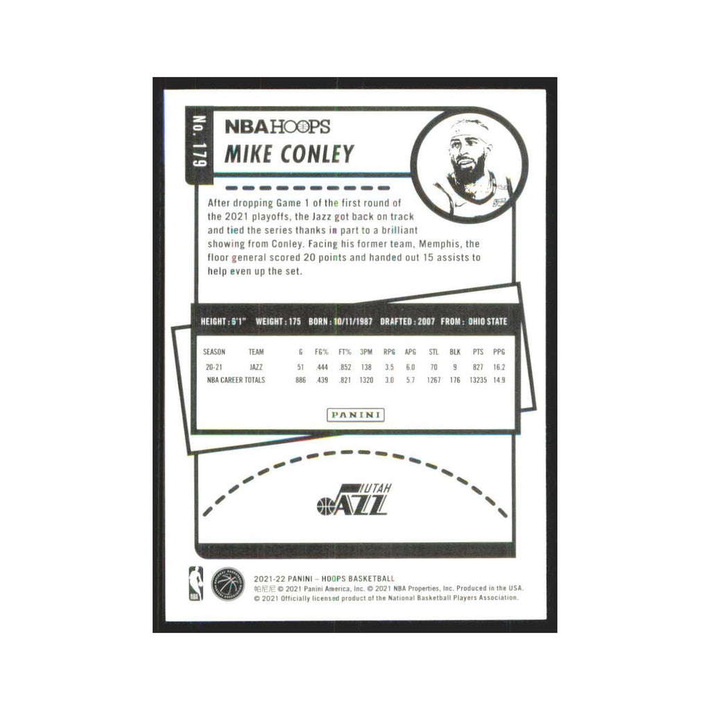 Mike Conley 2021 NBA Hoops #179 Utah Jazz Basketball Card NM