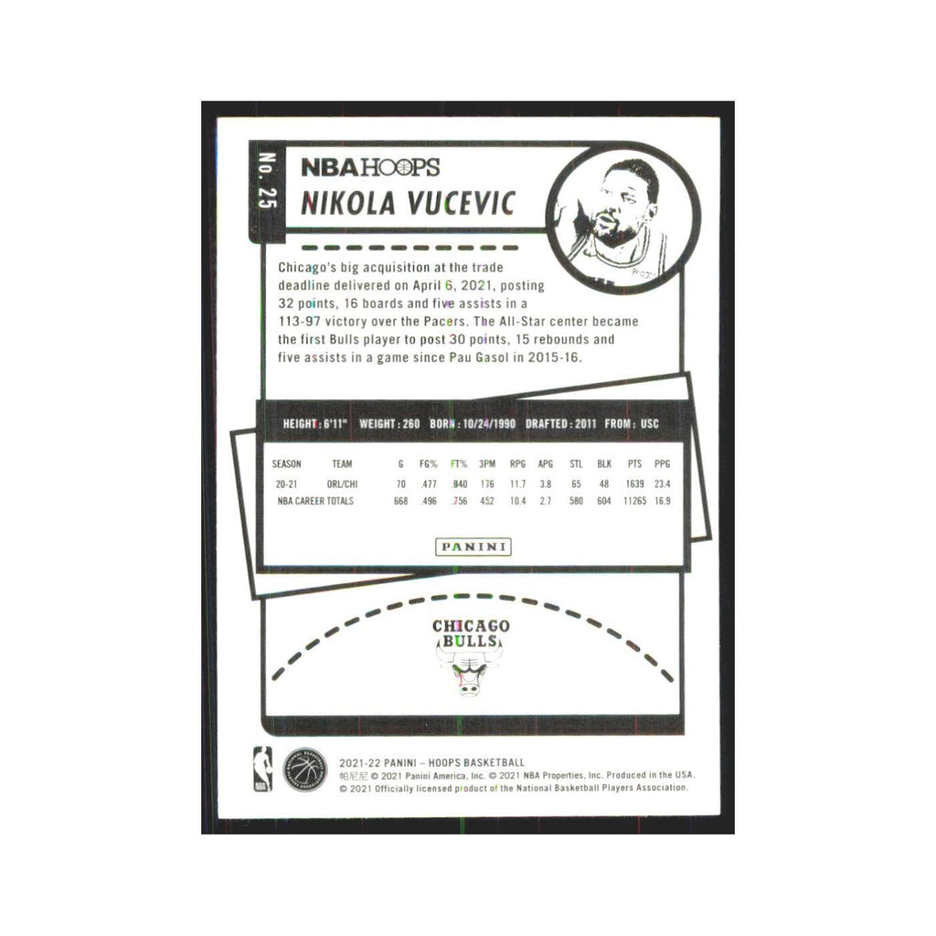 Nikola Vucevic 2021 NBA Hoops #25 Chicago Bulls Basketball Card NM