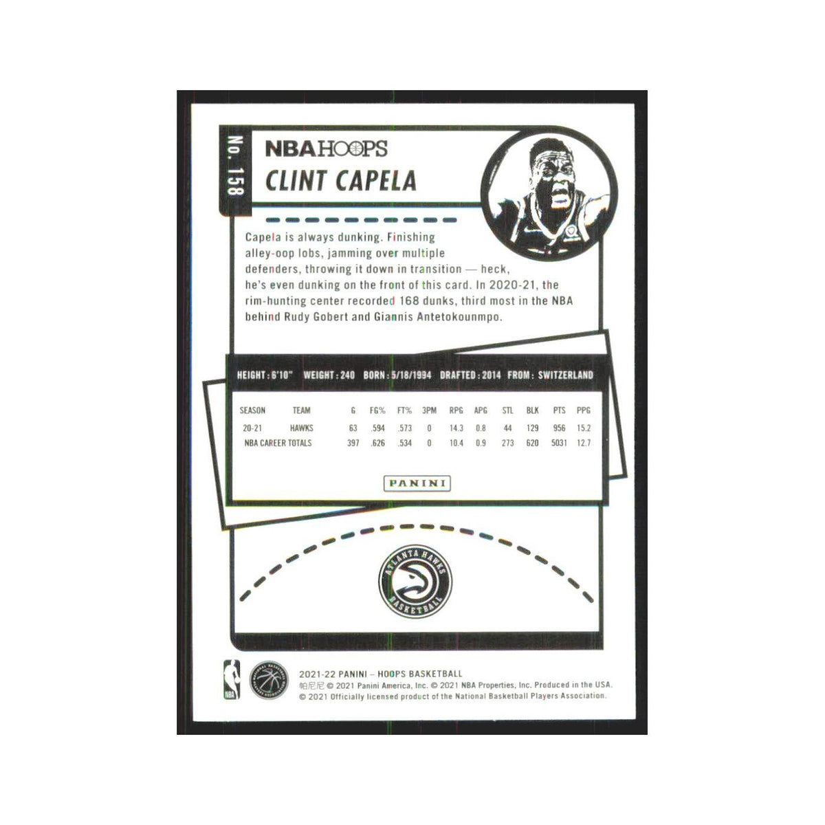Clint Capela 2021 NBA Hoops #158 Atlanta Hawks Basketball Card NM