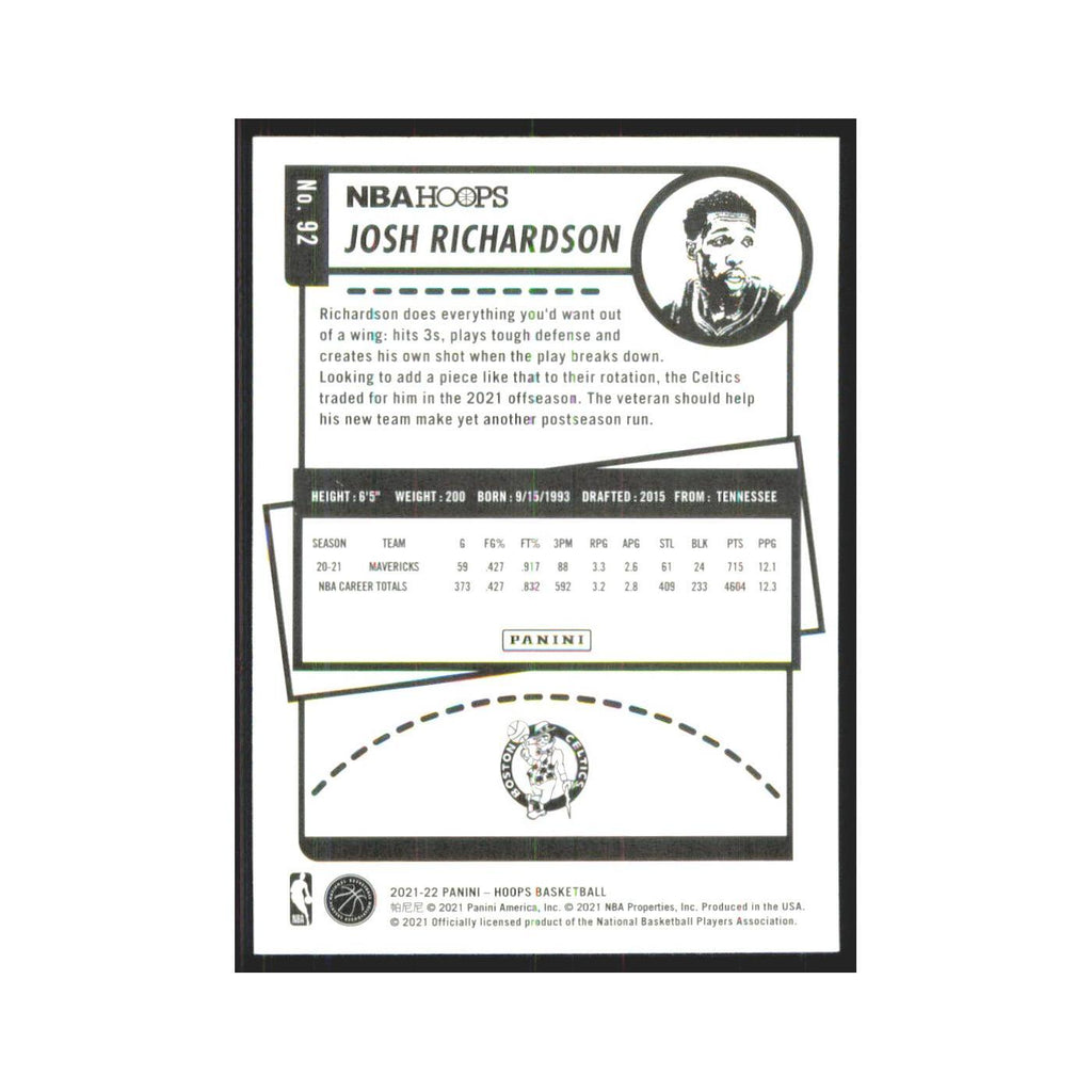 Josh Richardson 2021 NBA Hoops #92 Boston Celtics Basketball Card NM
