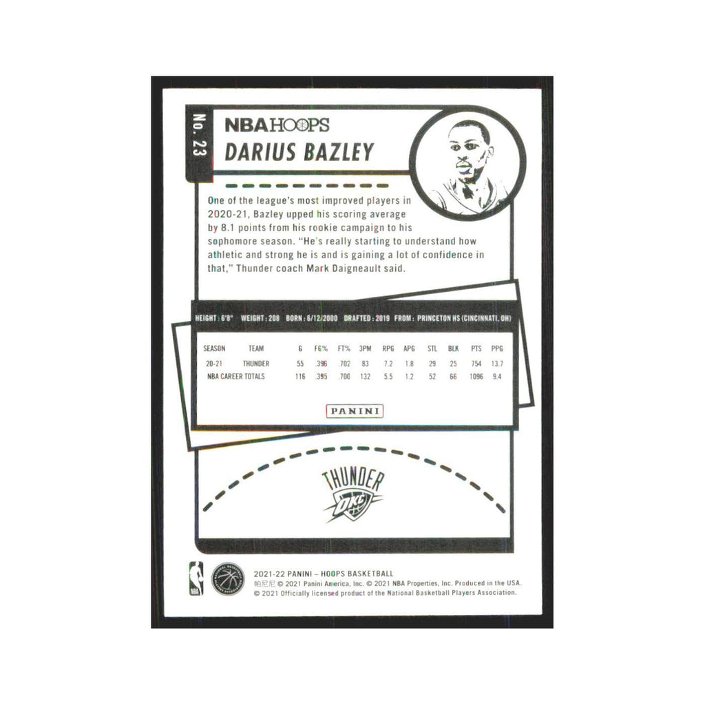 Darius Bazley 2021 NBA Hoops #23 Oklahoma City Thunder Basketball Card NM