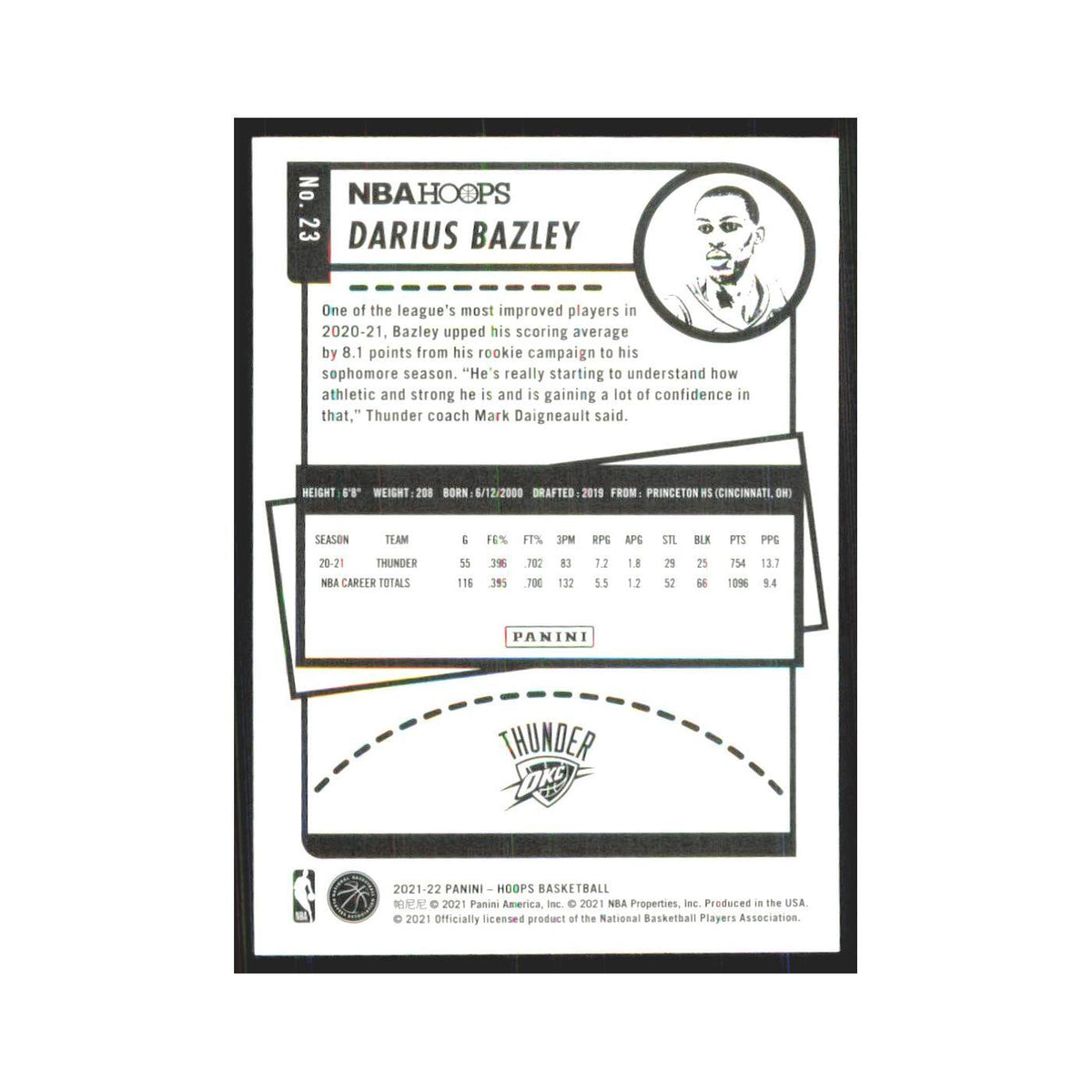 Darius Bazley 2021 NBA Hoops #23 Oklahoma City Thunder Basketball Card NM