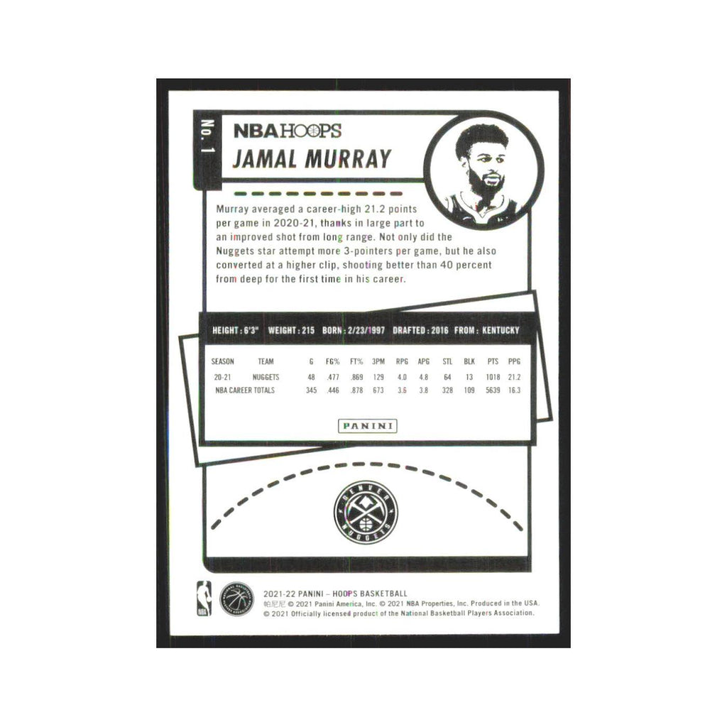Jamal Murray 2021 NBA Hoops #1 Denver Nuggets Basketball Card NM