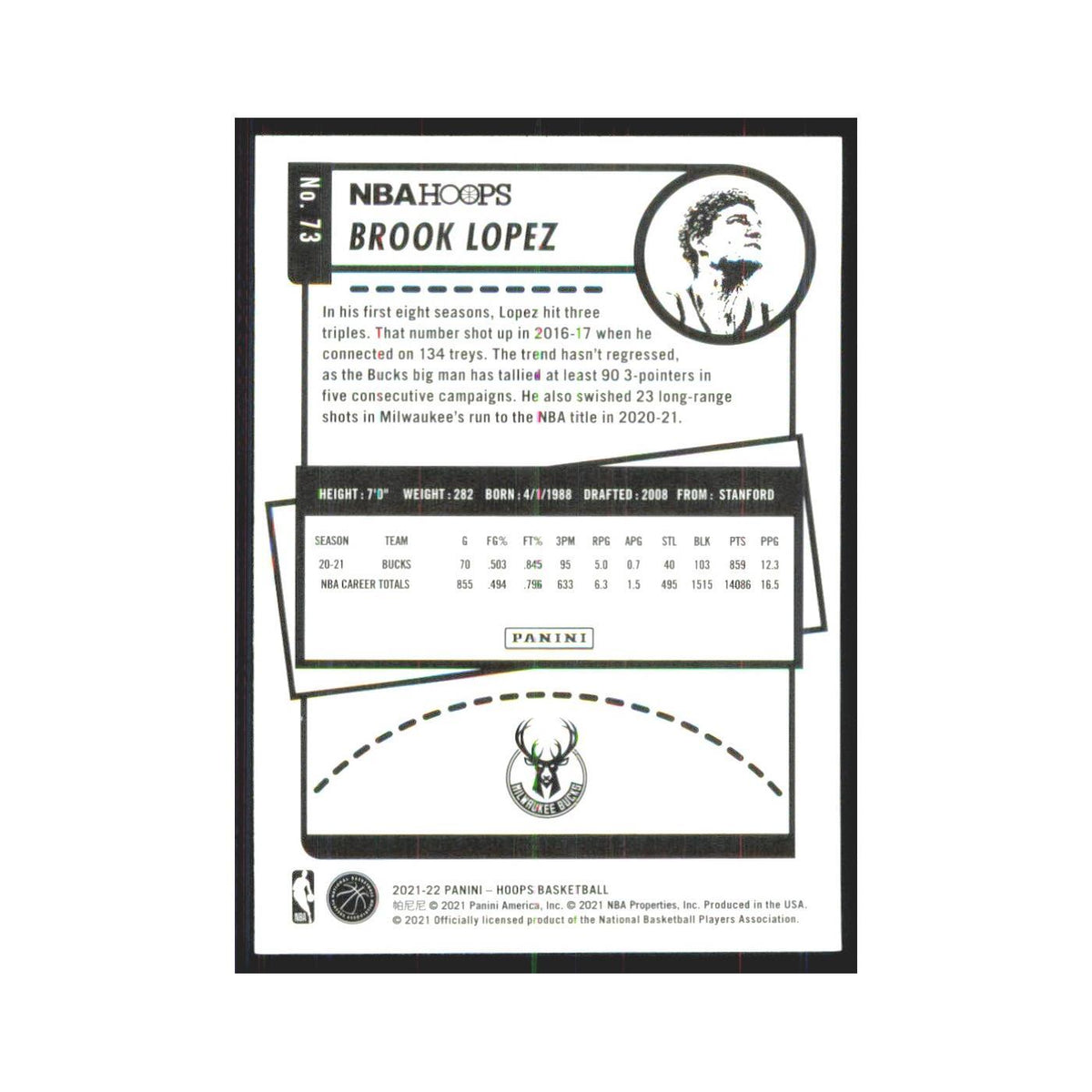 Brook Lopez 2021 NBA Hoops #73 Milwaukee Bucks Basketball Card NM
